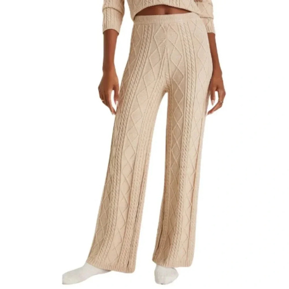 Lulus Womens Xsmall Welcoming Warmth Beige Cable High Rise Wide Leg Sweater Pant - Picture 1 of 12